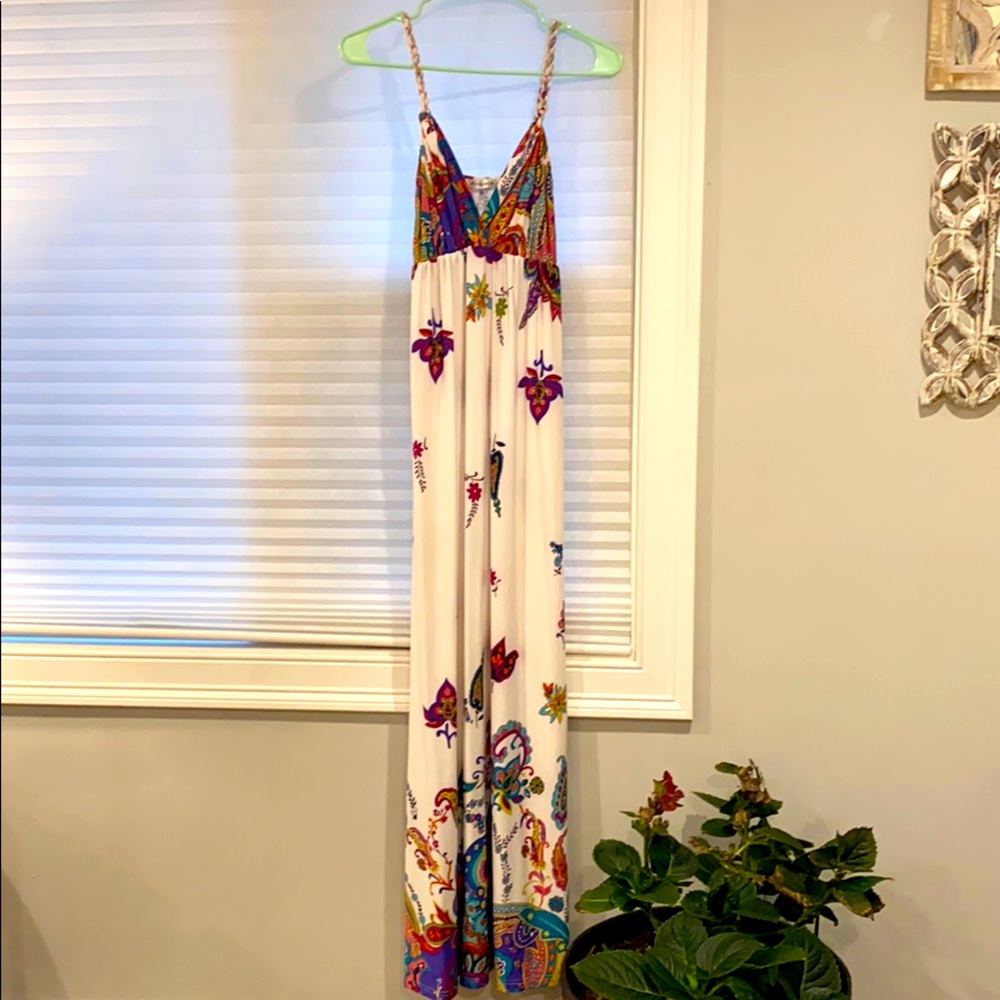White and tropical print maxi dress sz S